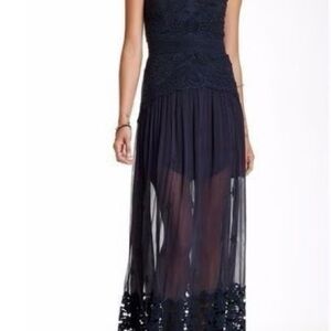 Free People Navy Lace & Sheer Maxi Dress
